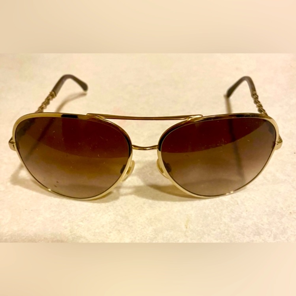 Chanel Brown and Gold Aviator Sunglasses